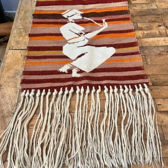 Mohair Woven Wall Hanging Tapestry 32 African Folk Art Smoking Pipe Reversible